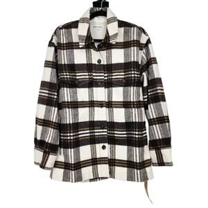 Reformation Women's Ridley Brown Plaid Button Front Jacket Shacket Size Medium